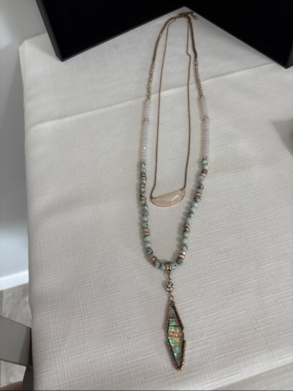 Gold-Tone Double Layer Necklace with Green Abalone Pendant